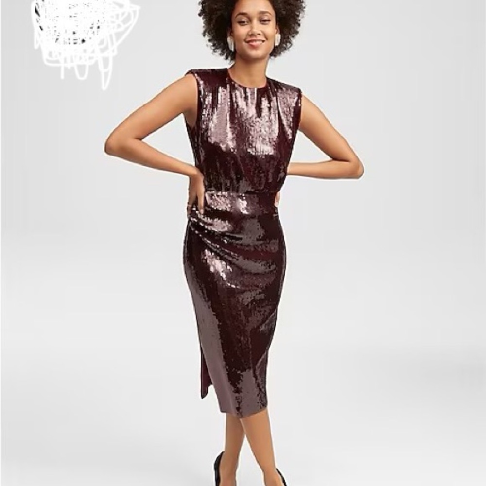 Express Brown Sequins MIDI Dress Size S